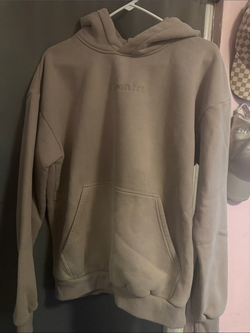 Embroidered Taupe Hoodie